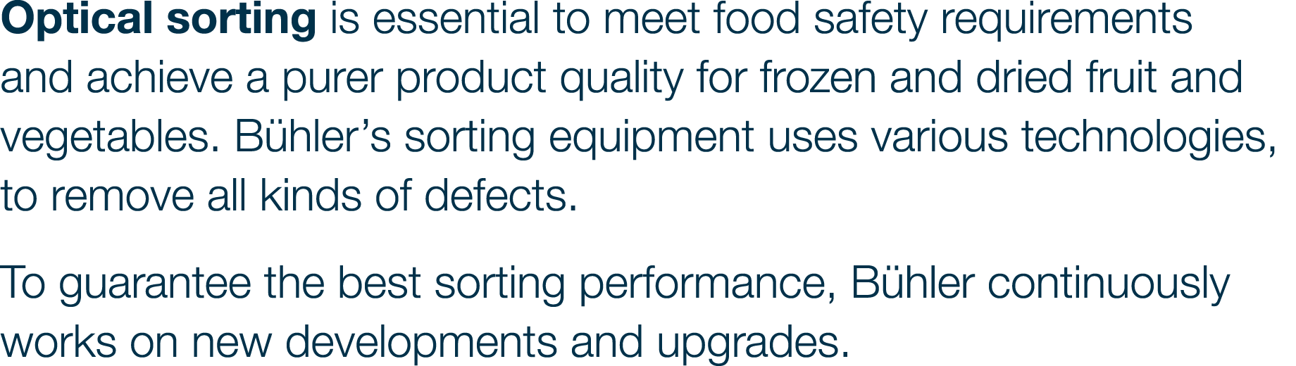Optical sorting is essential to meet food safety requirements and achieve a purer product quality for frozen and drie   